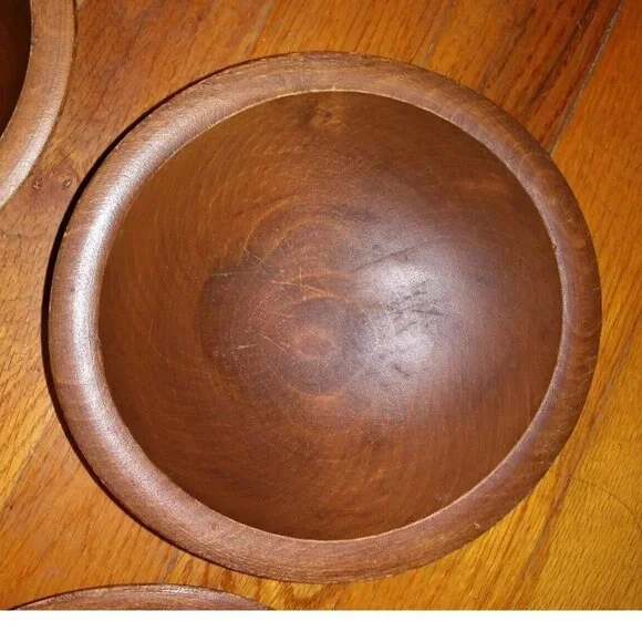 Set of 4 wood bowls VTG WOODCRAFTERY MADE IN AMERICA ovoid RUSTIC FARMHOUSE - Picture 9 of 12